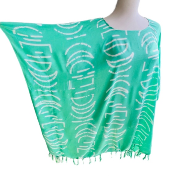 0146/ Half Moon Pattern Poncho, Light Green rayon Poncho - Picture 6 of 8